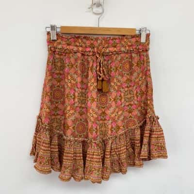 Tigerlily Brown Pink Boho Pattern Mini Skirt  Size 8 
