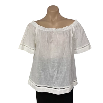 Seafolly Womens Size L White / Lace Trim Short Sleeve Top 