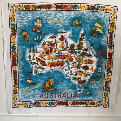 Vintage Frank Lee Australian Map Linen Tea Towel