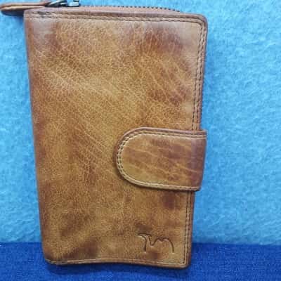 Trip camel vintage look large size soft camel leather wallet purse