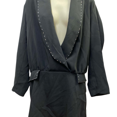 Zara Womens Black & Silver Blazer Collar Blouse Size M