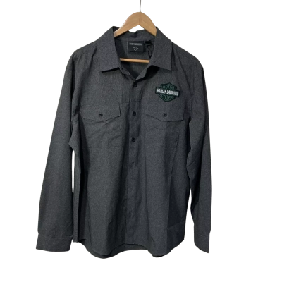 Harley Davidson Mens Size L Black Woven Long Sleeve Shirt with Motif (new)