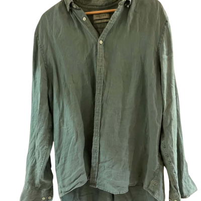 Industrie Mens Long Sleeve Shirt Green Linen Large