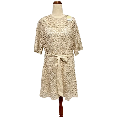 MOS The Label Cream Textured Ribbon Lace Belted Dress Womens  Size 12 Cocktail Dress / Mini Dress Champagne 
