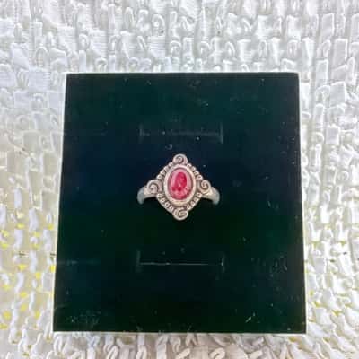 Sterling Silver (925) and Faceted Ruby Ring (Size 7)