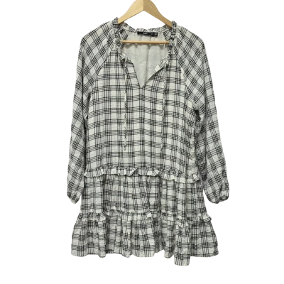Sportsgirl Womens  Size 8 Casual Dress / Long Sleeve Dress / Midi Dress Black  / Checked / White 