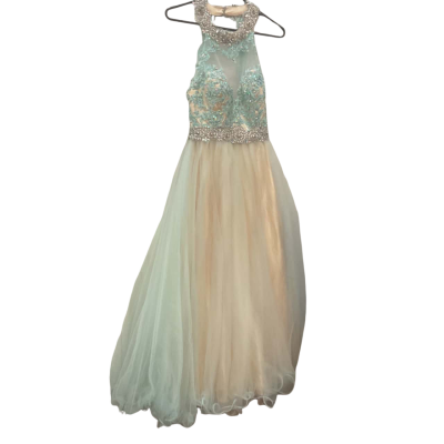  Womens New York Collection Size 8 Formal Dress Beige / Turquoise 