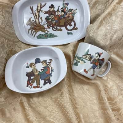 Vintage Noritake Pinocchio melamine breakfast set