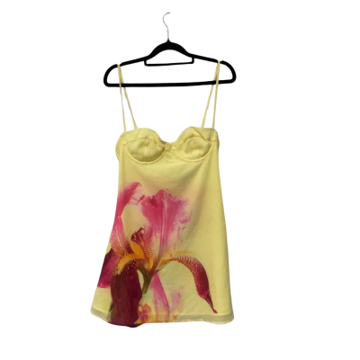 BNWT White Fox Womens In the Back of My Mind Mini Dress Lemon Spritz Size M Pink  / Yellow 