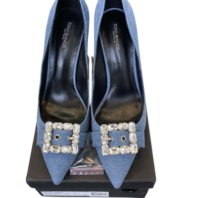 In Box Tony Bianco Womens AUS Size 9.5 Abbey Rhinestone Pumps Washed Denim