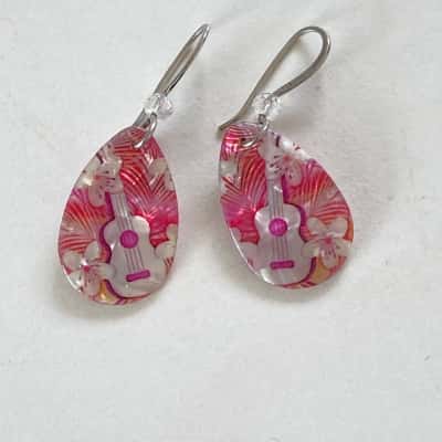 925 Sterling Silver Pink Hawaiian Beach Earrings 