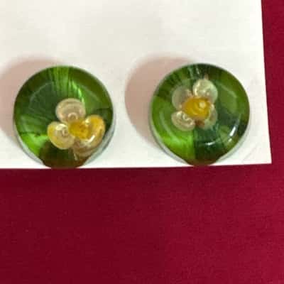 Men's Vintage Green Lucite floral Design Cufflinks 