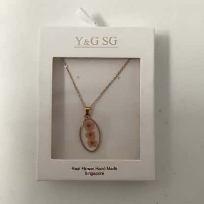  Womens Necklace real Pink orchard pendant on chain 