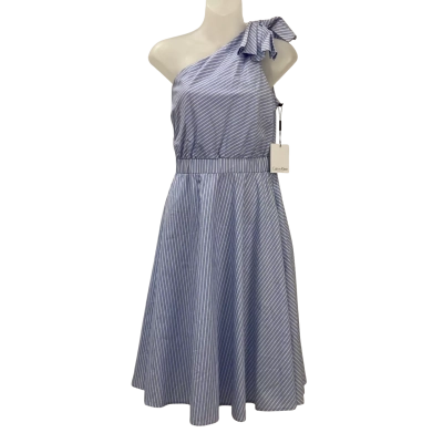 Brand New - Calvin Klein - Womens 100% Cotton One Sholder Dress - Size 8 - Blue / White (RRP $179.95)