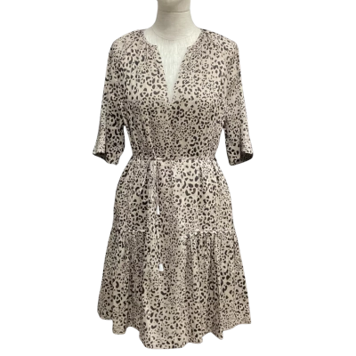 NEW - Country Road  Silk Blend Size 8 Short Sleeve Dress  Animal print / Black  / Brown 