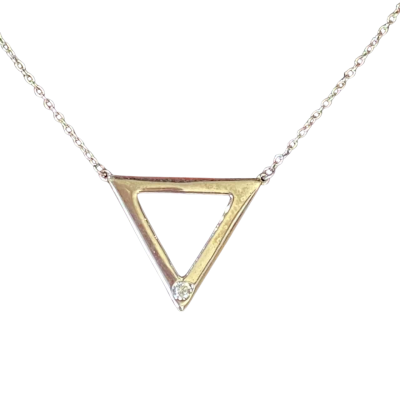 SILVER NECKLACE WITH TRIANGLE PIECE - TIP HAS A CLEAR STONE