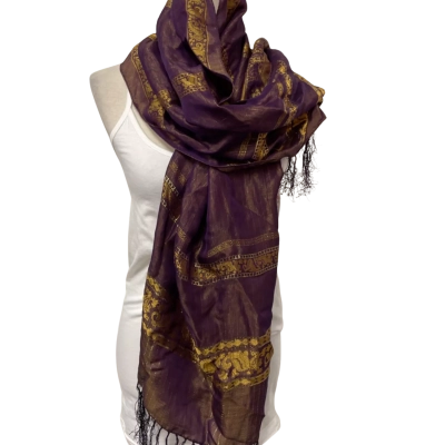  Women's 100% silk scarf One Size Gold/Purple 
