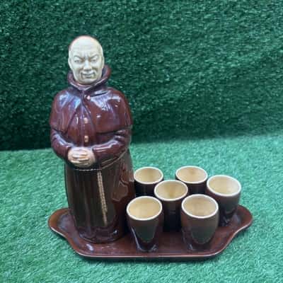 Vintage Beswick Ceramic Monk Decanter Set with 6 Shot Cups & Platter 