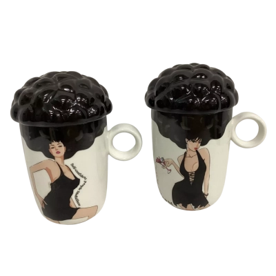 2 New Tazza Afro Mugs with Lids