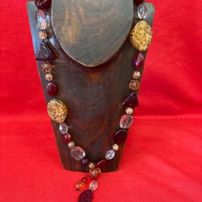  Women's Handmade Beaded Necklace  featuring Red,  Clear &  Browns Beads