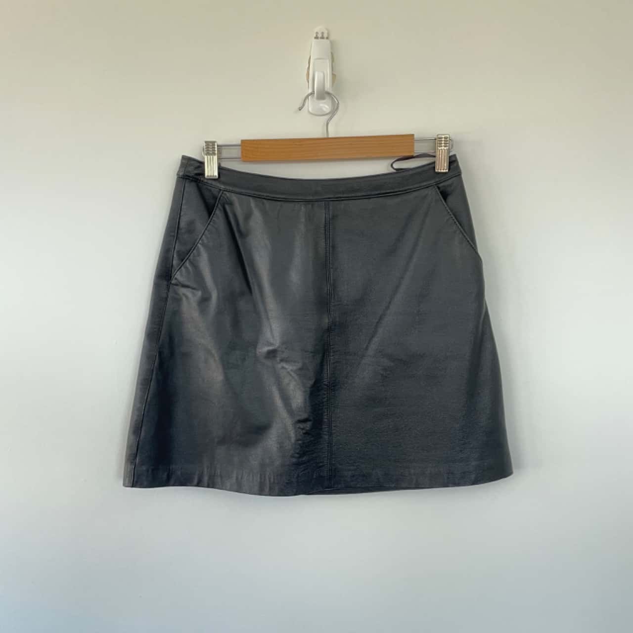 Portmans Black Genuine Leather Mini Skirt Size 10 / M (s)