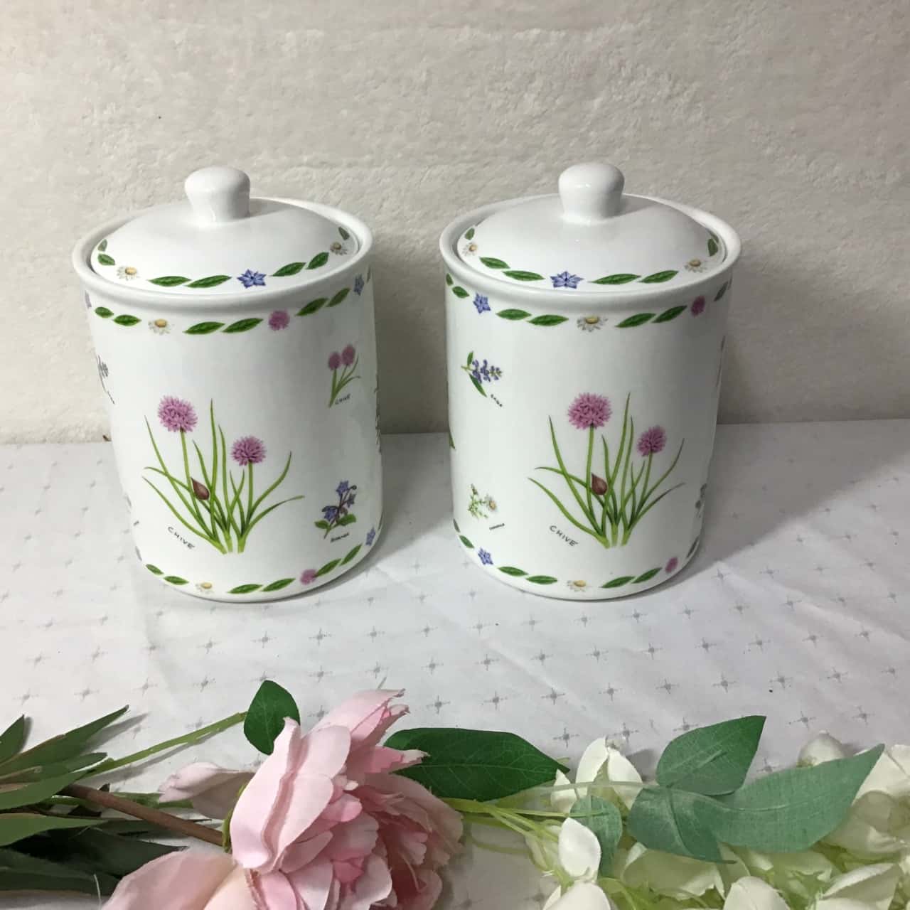 Kent Pottery Herb Garden Collection Porcelain Biscuit Canister with Lid