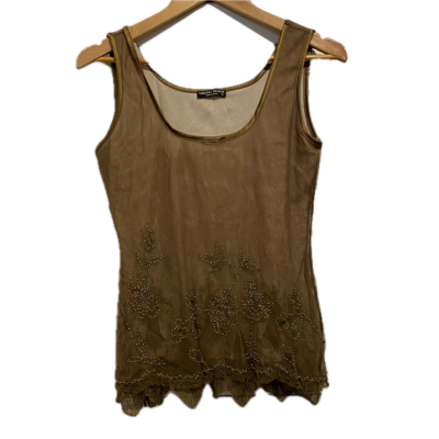 Chelsea Design Womens Beaded Top.Skirt and scarf  Size M Brown 