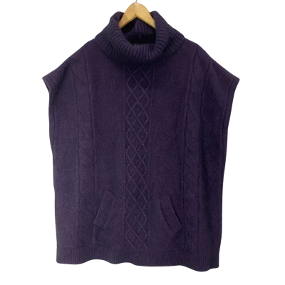Koru Made in New Zealand Dark Purple Woollen Roll-Neck Cable Knit Vest