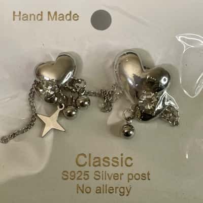 925 Womens Handmade Heart Earrings 