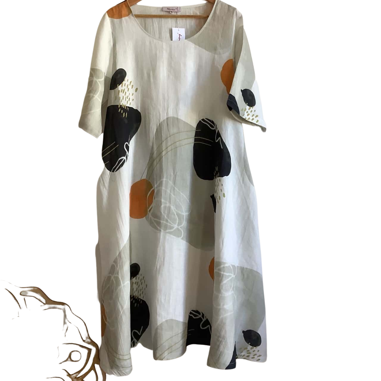 chinese dress ladies Pomodoro Pacific Blue 100% Pure Linen Cap Sleeve Classic Loose Dress