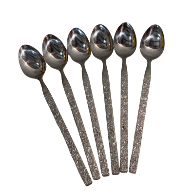 Set of 6 Floral Patterned Stainless Steel Spoons