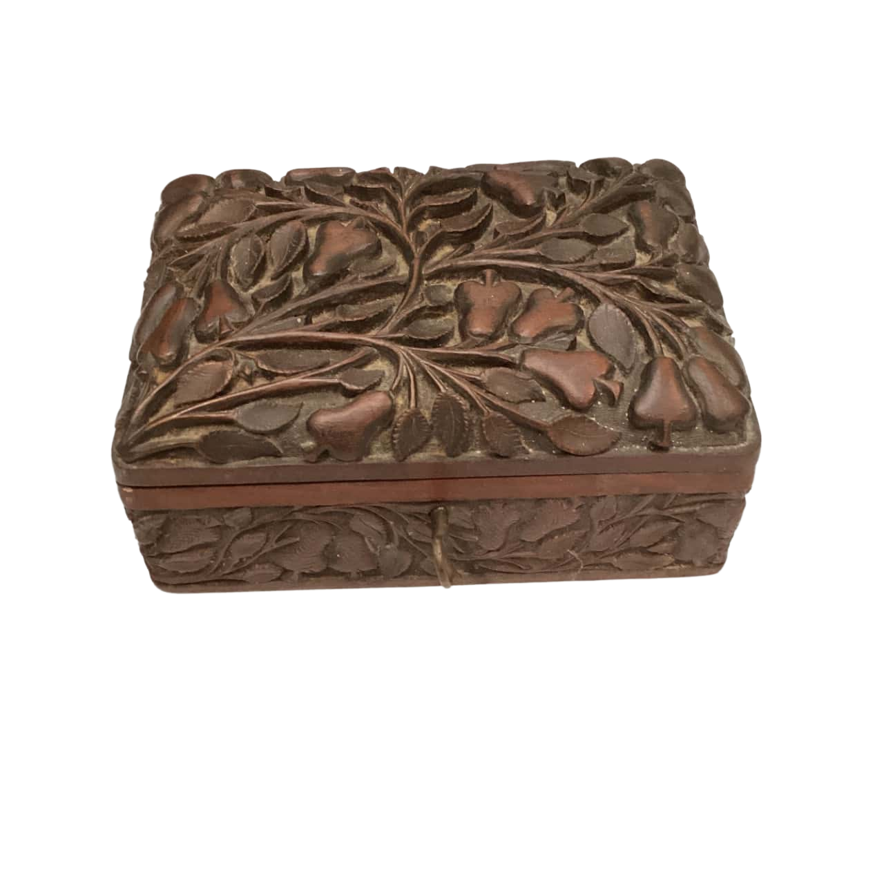 Hand Carved Wooden Box with Lock