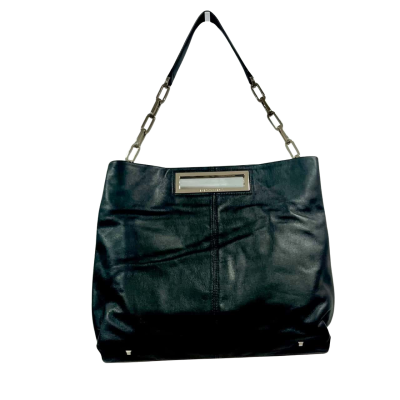  Disonna Italian Leather Black Metal Detail & Chain Strap Handbag 