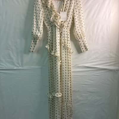 Tw // ce Womens  Size 6 Formal Dress / Long Sleeve Dress Polka Dot / White 