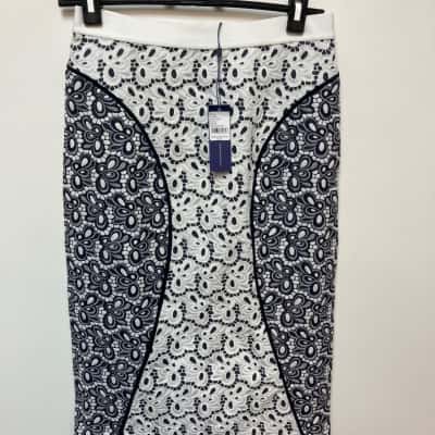 Rebecca Minkoff Womens  Size 12 Pencil Skirt Navy Blue / White 