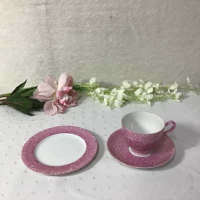 Japanese Pink / White Floral Pattern Cup Saucer and Plate Set
