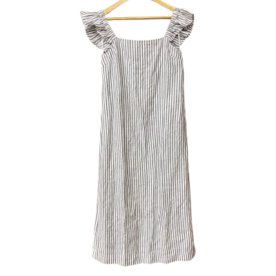 BNWT Seed Womens Size 10 Navy Blue/White Striped Linen Dress 