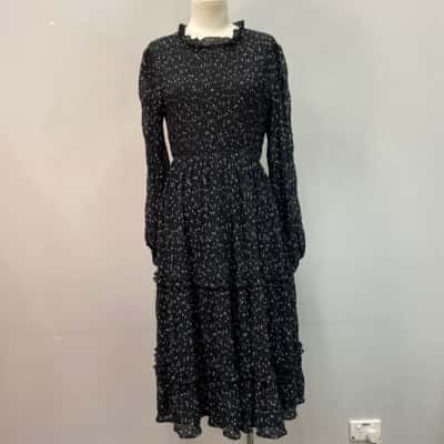 Pink Diamond Womens  Size L Stretchy Midi Dress Black  / Polka Dot / White 