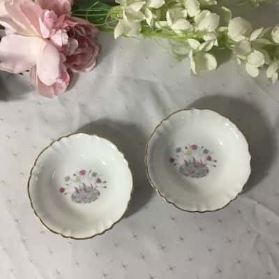 Vintage Colclough White / Floral Pattern Bone China Small Dishes (x 2)