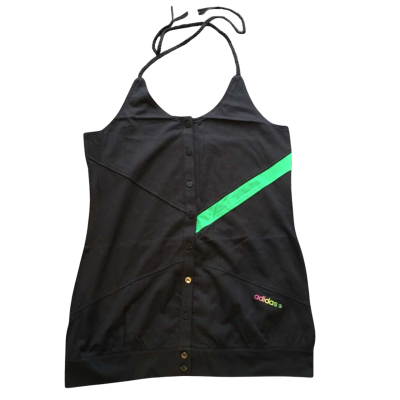 BNWT Adidas Womens  Size L Black Green Stripe Halter Top 100% Cotton.     HTH 