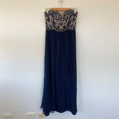 Sean Collection Navy Blue Embellished Strapless Evening Maxi Dress Size 6