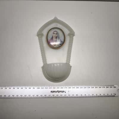 Vintage Virgin Mary Wall Holy Water Font Plaque Immaculate Heart Religious 20cm