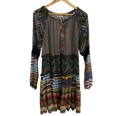 Desigual Womens  Size 44 Lena Tiered Sheer Ruffle Long Sleeve Dress Multicoloured 