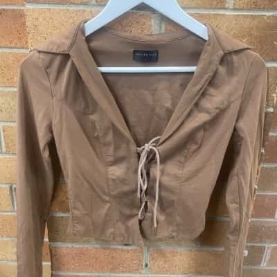 White Fox Womens  Size S Tie Up Brown Top 