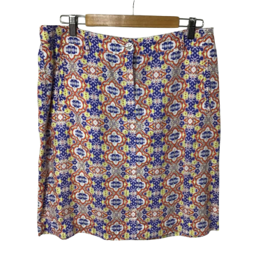 Sussan Womens Size 14 White / Orange / Blue Pattern 100% Linen Skirt