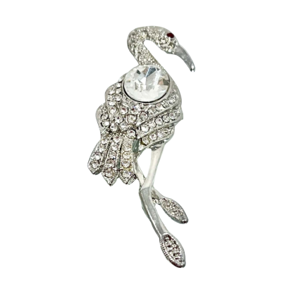 Vintage Crystal Diamonte’ Flamingo Brooch 