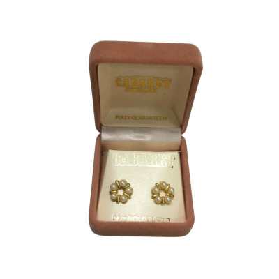 Vintage Cabaret Jewellery 24ct Gold Plated Pearl Earrings In Original Box