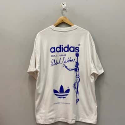 Adidas X Abdul Jabbar (back is shown)Mens  Size L Short Sleeve T-shirt Blue / White 