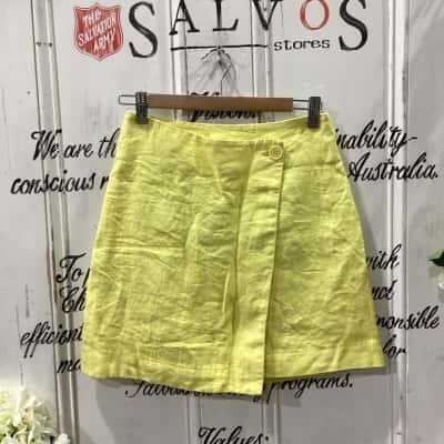 Country Road Brand! 100% ORGANIC LINEN WRAP MINI SKIRT! NWOT Womens  Size 6 Mini Skirt / Wrap Skirt Yellow 