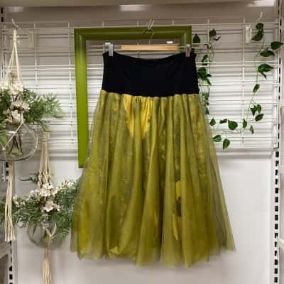 Luukaa Womens  Brand New With Tags Size 10 / 12 A-Line Skirt With Tulle   Black  / Gold / Khaki 